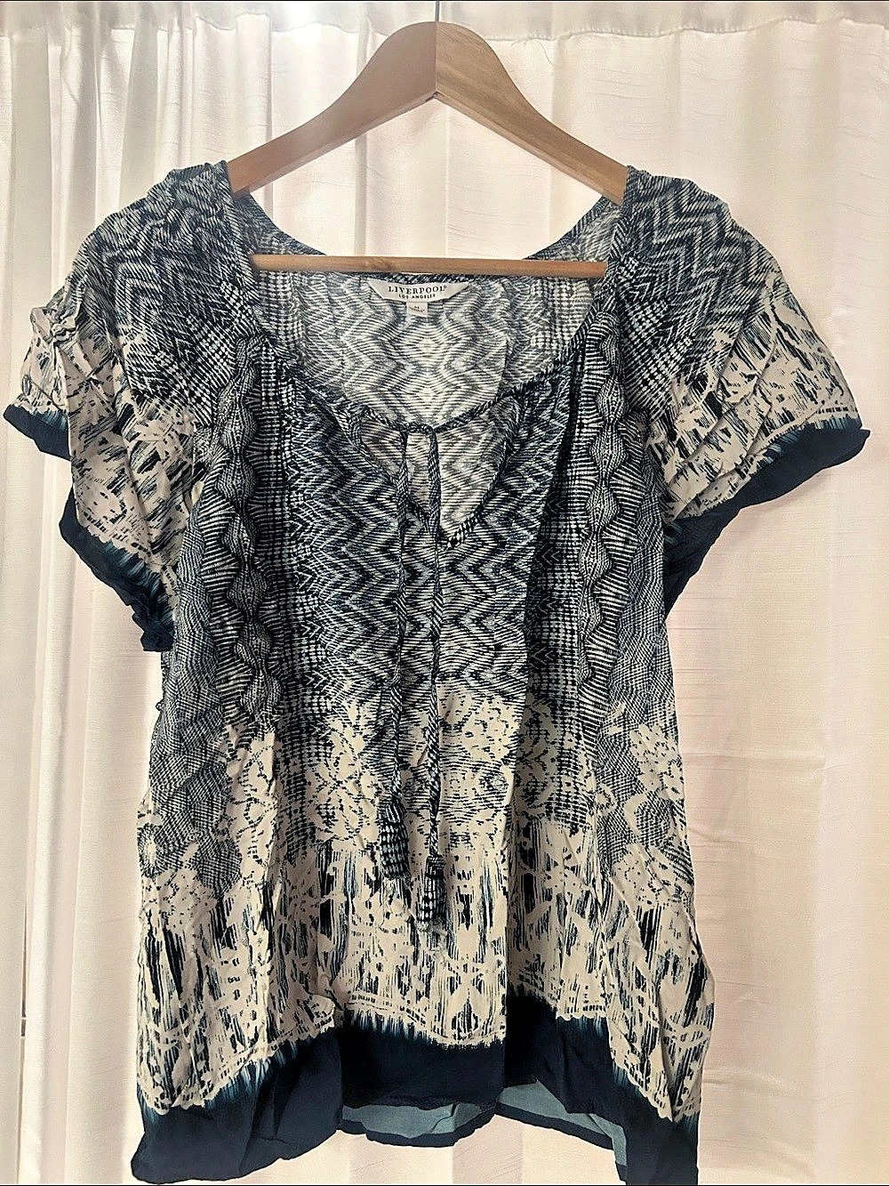 Liverpool Los Angeles Short Sleeve Woven Top With Front Tie Detail